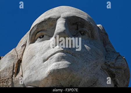 Primo piano della faccia di George Washington sul Monte Rushmore, Dakota del Sud Foto Stock