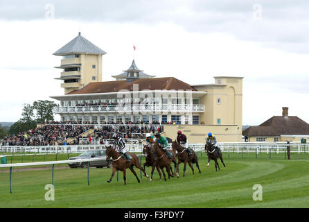 Corsa di cavalli a Towcester gare, Northamptonshire, England, Regno Unito Foto Stock