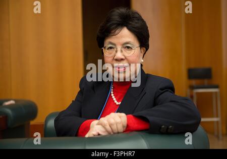 Berlino, Germania. Undicesimo oct, 2015. Margaret Chan, Direttore Generale dell Organizzazione Mondiale della Sanità (OMS), al 7° World Health Vertice di Berlino (Germania), 11 ottobre 2015. Foto: JOERG CARSTENSEN/DPA/Alamy Live News Foto Stock