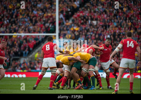 Australia v Galles azione, Twickenham Stadium di Londra, Regno Unito. 10 ottobre, 2015. Foto Stock