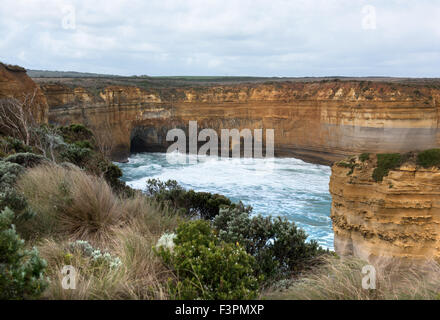 La costa frastagliata accanto al Great Ocean Road, Southern Victoria, Australia Foto Stock