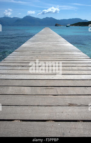 Pontile in legno, Lotu Beach, Corsica, Francia Foto Stock