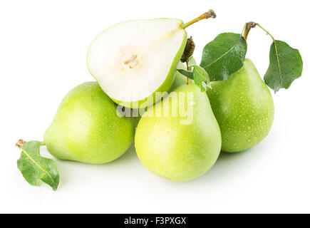 Pere verde isolato su uno sfondo bianco. Foto Stock