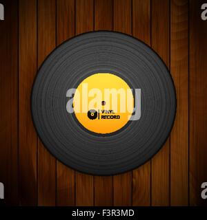 Vintage nero vinile isolati su legno rosso sfondo texture Illustrazione Vettoriale