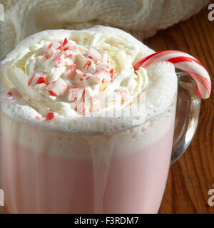 Bianco caldo cioccolato con canne di menta piperita Foto Stock