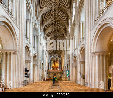 La navata in Norwich Cathedral e Norwich, Norfolk, Inghilterra, Regno Unito Foto Stock