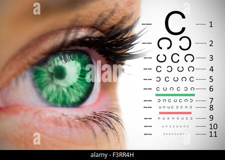 Immagine composita di occhio verde cercando sul volto femminile Foto Stock