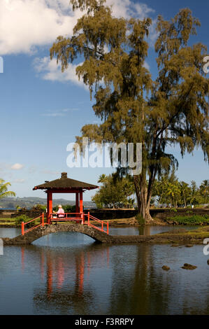 Giapponese-giardino di stile Lili'uokalani Park in Hilo. Big Island. Hawaii. Stati Uniti d'America. Liliʻuokalani Parco e giardini è un 30-acri (120.000 Foto Stock