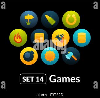 Icone di piatto set vettore 14 - raccolta di giochi Illustrazione Vettoriale