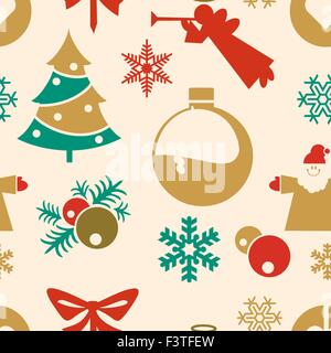 Modello senza giunture per Natale. Set di diverse sfere di Natale, di alberi di Natale e i fiocchi di neve. Illustrazione Vettoriale