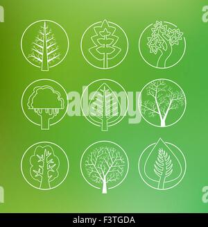 Disegno lineare di una serie di alberi e gli alberi di Natale per il design e la creatività e ispirazione Illustrazione Vettoriale