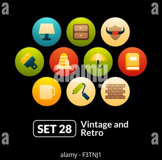 Icone di piatto set vettore 28 - collezione vintage Illustrazione Vettoriale