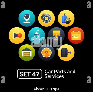 Piatto set di icone 47 - le parti di ricambio delle automobili e dei servizi Illustrazione Vettoriale