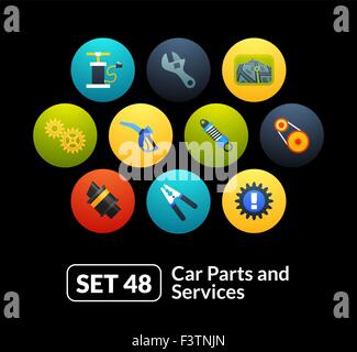 Piatto set di icone 48 - le parti di ricambio delle automobili e dei servizi Illustrazione Vettoriale