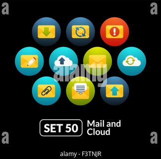 Piatto set di icone 50 - e-mail e la raccolta del cloud Illustrazione Vettoriale