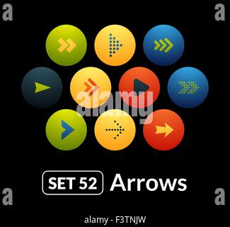 Icone di piatto set vettore 52 segni - frecce Illustrazione Vettoriale
