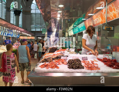 Pescheria, sul mercato spagnolo, Mercado Central Valencia. Foto Stock