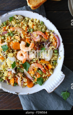 Bulgur con frutti di mare, sopra Foto Stock