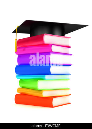 Tappo di graduazione sui libri Foto Stock