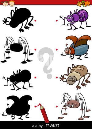 Cartoon illustrazione dell'istruzione ombra Attività per bambini in età prescolare con insetti Illustrazione Vettoriale