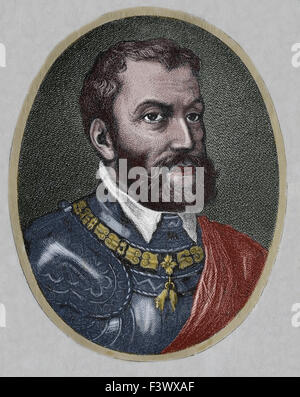 Carlo I di Spagna e V di Germania (1500-1558). Ritratto. Incisione. Xix secolo. Colorazione in ritardo. Foto Stock
