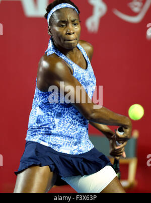 Hong Kong, Cina. Xiii oct, 2015. Venus Williams degli Stati Uniti colpisce un colpo di ritorno contro Yuliya Beygelzimer di Ucraina presso il WTA Hong Kong aprire il torneo di tennis di Hong Kong, Cina, 13 ottobre, 2015. Venus Williams ha vinto 2-1. © Lo Fai Ping/Xinhua/Alamy Live News Foto Stock