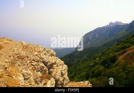 Cima della montagna con il verde bosco sopra Foto Stock