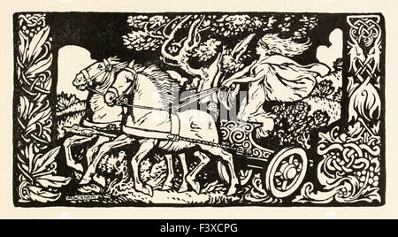 Becfola nel suo chariot da "l'Wooing di Becfola' in 'Irish Favole", illustrazione di Arthur Rackham (1867-1939). Vedere desc Foto Stock