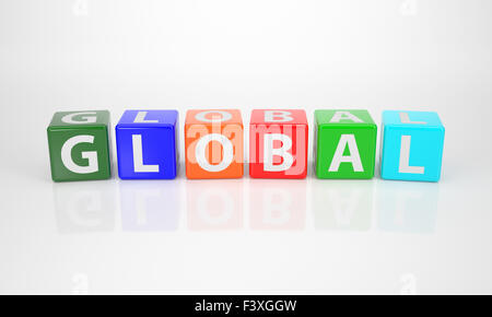 Global fuori della lettera multicolore plinti Foto Stock