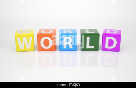 Fuori il mondo multicolore di lettera plinti Foto Stock