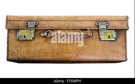 Una valigia Vintage su sfondo bianco Foto Stock