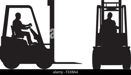 Una immagine vettoriale di elevazioni frontale e laterale dei carrelli elevatori Illustrazione Vettoriale