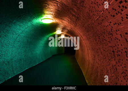 Tunnel pedonale di notte Foto Stock