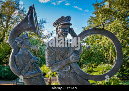 Dettaglio del New Orleans banda di ottoni scultura a Louis Armstrong Park, situato nel quartiere di Treme, New Orleans, LA Foto Stock