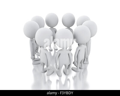 3D renderer immagine. Persona bianca, unire un gruppo di persone in un cerchio. Concetto di unione su sfondo bianco. Foto Stock