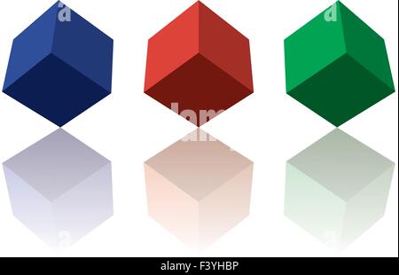Tre colori RGB 3d a cubetti con riflessioni Illustrazione Vettoriale
