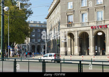 Nowa Huta, Cracovia. Ex simbolo del comunismo in Polonia. Plac Centralny, ora Ronald Regan Square. Architettura stalinista. Foto Stock