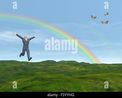 Happy businessman in natura - 3D render Foto Stock