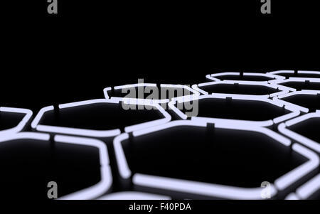 Abstract futuristico colorato disegno esagonale realizzato con tubi di luce Foto Stock