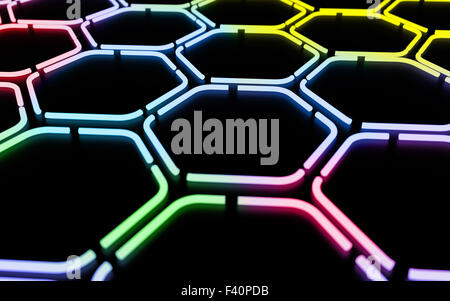 Abstract futuristico colorato disegno esagonale realizzato con tubi di luce Foto Stock