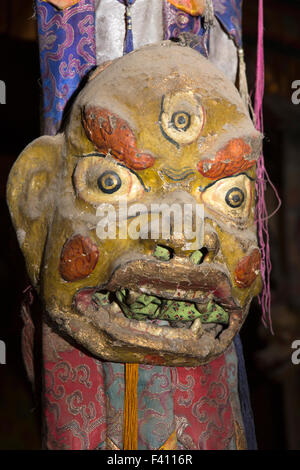 India, Jammu e Kashmir, Ladakh Leh Palace Royal, Santuario, Mahakala, demoniccham danza, teschu maschera con terzo occhio Foto Stock