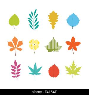 Set di foglie colorate icone isolati su sfondo bianco. vettore simbolo foglia Illustrazione Vettoriale