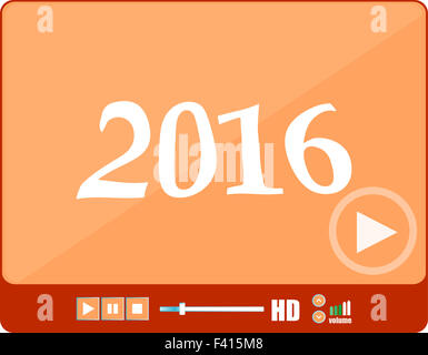 Media player, interfaccia web player isolato su bianco con un segno 2016, icona di vacanza Foto Stock