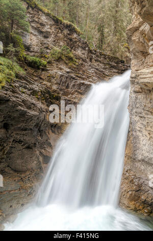 Una lunga esposizione schematica di una cascata nel Canyon Johnston, il Parco Nazionale di Banff, montagne rocciose, Alberta, Canada, America del Nord. Foto Stock