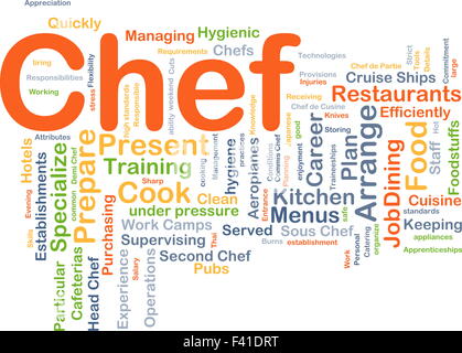 Concetto di sfondo wordcloud illustrazione dello chef Foto Stock