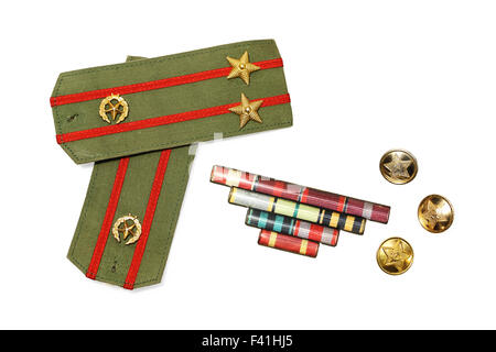 Epaulettes, medaglia ribbon e pulsanti Foto Stock