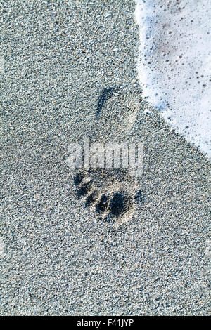 Spiaggia caraibica con impronte nella sabbia Foto Stock