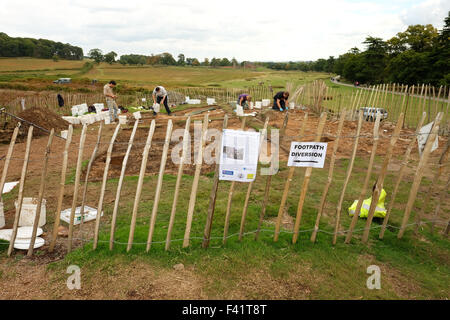 Persone che fanno di archeologia in Glenfield Lodge Park Foto Stock