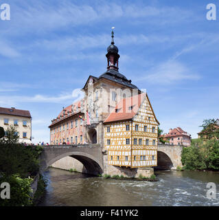 Il vecchio municipio sull isola nel fiume Regnitz, Bamberg, Alta Franconia, Baviera, Germania Foto Stock