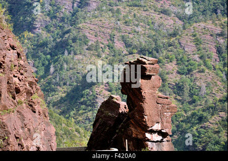 Famosa scultura in pietra nella gola di Daluis, sulle Alpi francesi, Francia Foto Stock